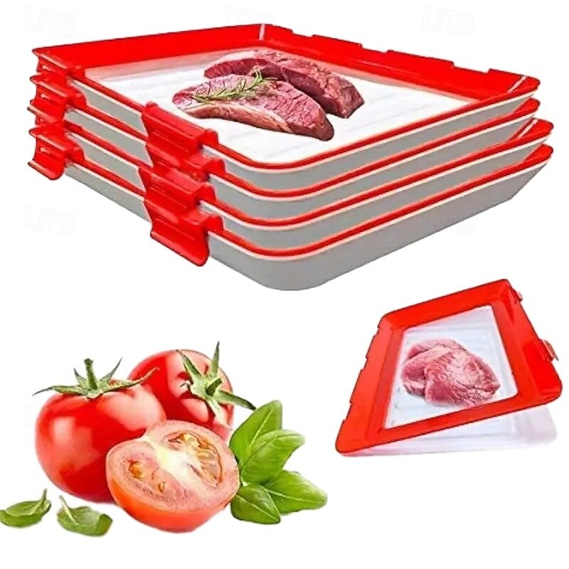Food Preservation Trays, Reusable Food Storage Tray, Stackable Food Trays with Stretch Cover for Various Foods