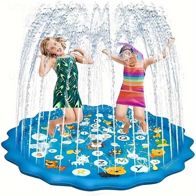 100cm/39.37in Extra Large Luxury Outdoor Toy - Portable Swimming Pool with Water Sprinklers Alphabet & Number Learning Mat Vibrant Rainbow Design PVC Material Ideal for Youngsters Aged 3-5 Summer