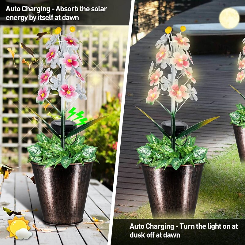 1 Pc Outdoor Solar Flower Lights Ground Light With Flower Pot, Courtyard Garden Lights , Lawn Path, Landscape Light, Atmosphere Decoration Light3