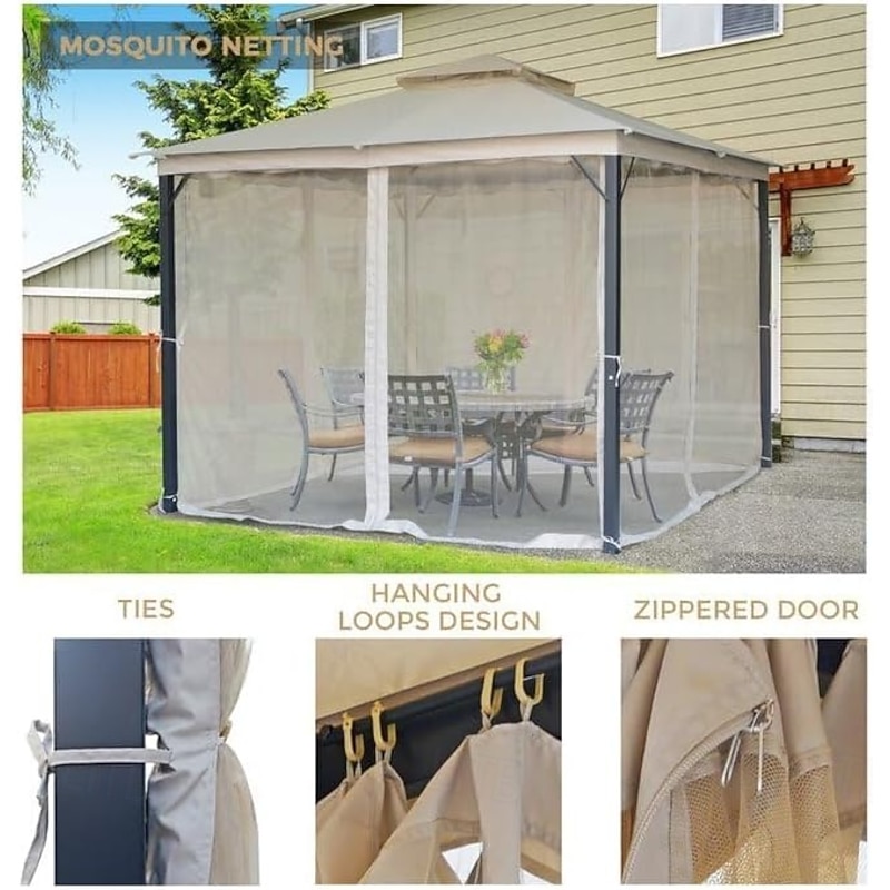 Mosquito Netting for Patio Canopy Umblla Scen Netting for Porch Patio and Outdoor Living Spaces 4-Panel Patio Scen Walls with Zipper2