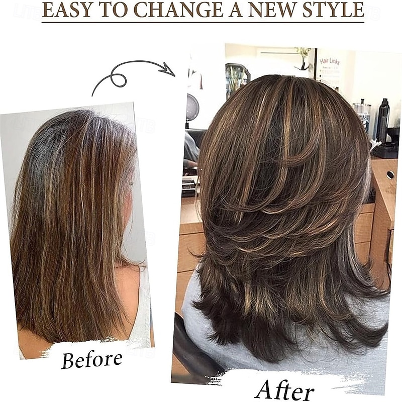 Short Ombre Highlight Brown Mixed Blonde Layered Wig Bangs Bob for Women Synthetic Short Blonde Pixie Cut3