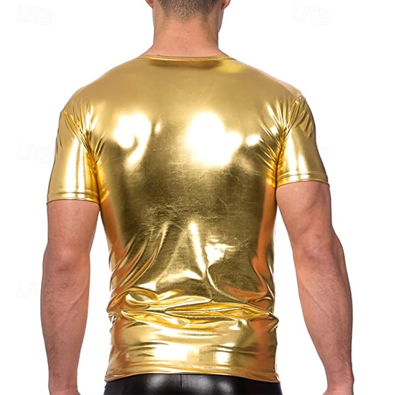 Retro Vintage 1980s T-shirt Disco Shiny Latex Patent Metallic Fancy Dress Men's Halloween Carnival Pride Parade Pride Month Adults' T-shirt Summer3