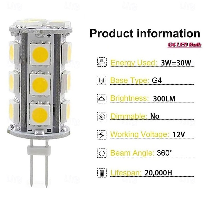 G4 Bi-pin Base LED Light Bulbs 3W AC/DC 12V 18 SMD 5050 LED Bulb White Warm White for Home Crystal Lamp Chandelier 4pcs2