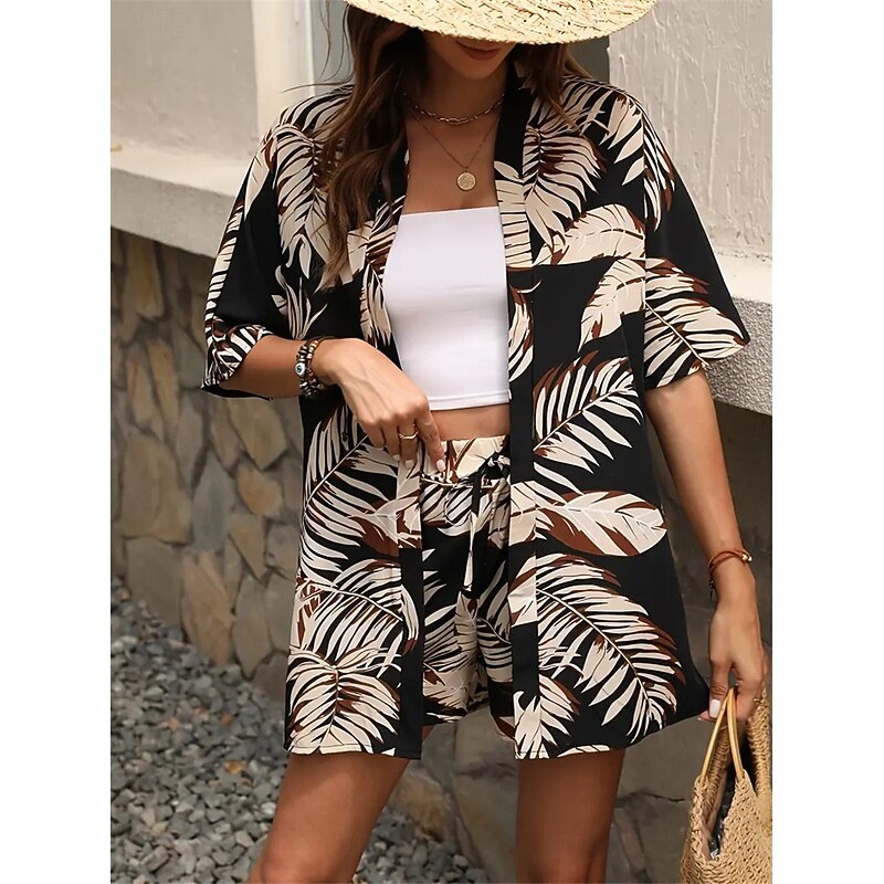Women's 2 Pieces Elegant Fashion Streetwear Shorts Sets Half Sleeve V Neck Floral Print Outdoor Work Casual Black Royal Blue Blue Summer Regular Fit4