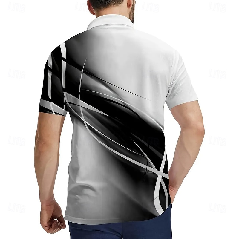 Men's Geometic Line Polo Short Sleeve Polo Shirts Collared Shirts Business Casual School Outdoor Daily Wear 3D Print Summer Black Red Blue2