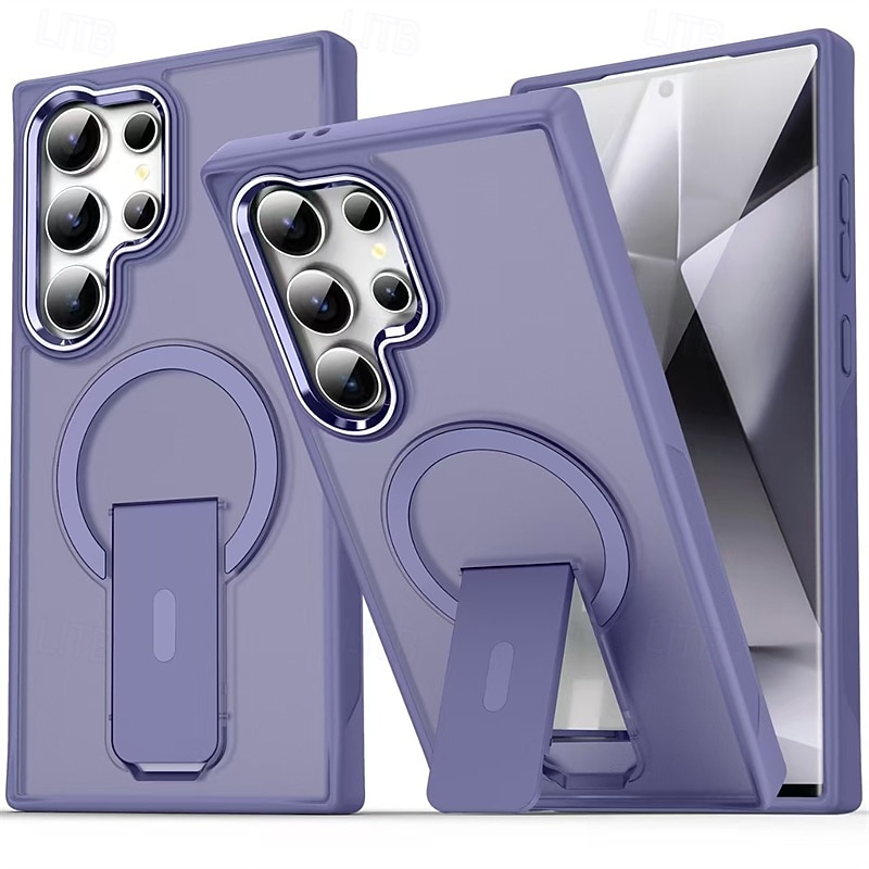 Phone Case For Samsung Galaxy S25 S25 Edge S24 Ultra Plus S24 FE S23 Back Cover Magnetic Adsorption with Stand Holder Translucent Magnetic PC