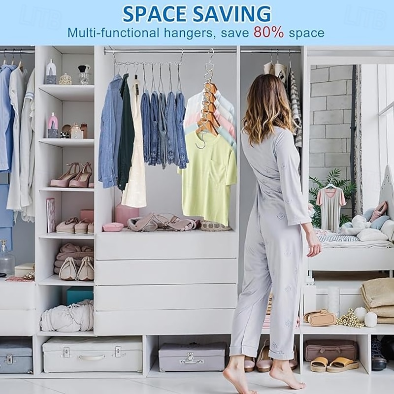 6 Pack Space Saving Hangers for Clothes Heavy Duty 30Lbs Capacity Magic Collapsible Clothes Space Saver Metal Hanger Organizer with 360 Swivel Hook Closet Organizers Storage Dorm Room Essentials3