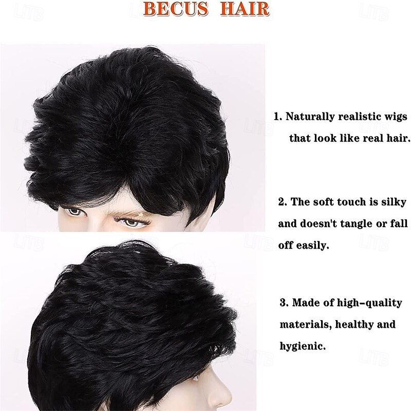 Mens Wigs Short Black Wig for Men Natural Synthetic Layered Wigs Replacement Wig for Male Daily Wear Party Cospaly Costume Halloween4