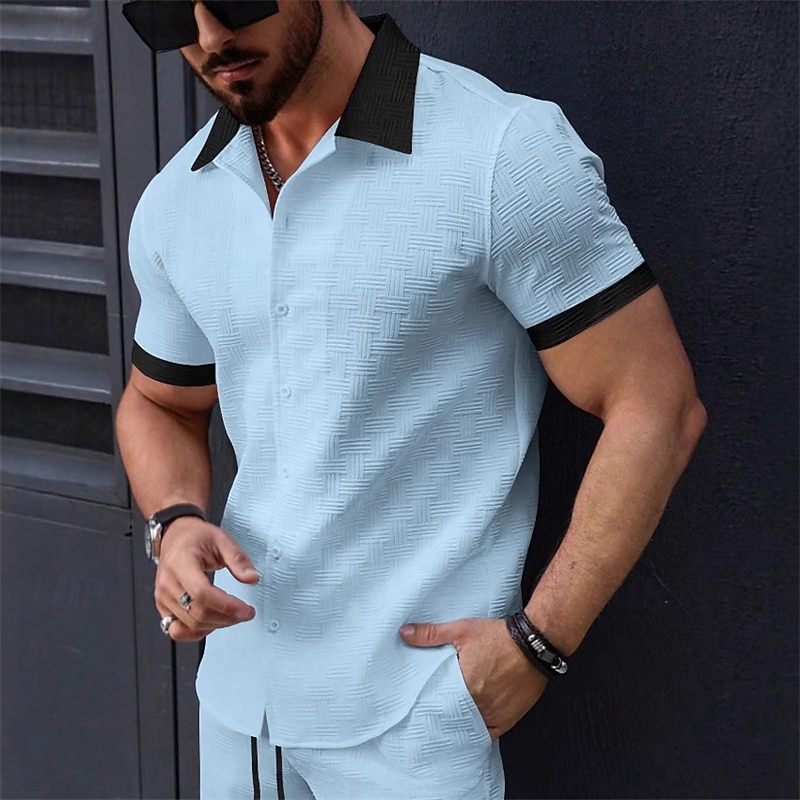 Men's Shirt Summer Shirt Casual Shirt Beach Shirt Button Up Shirt Light Pink Black White Sky Blue Dark Green Short Sleeve Plain Lapel Vacation Hawaiian Clothing Apparel Polyester Fashion Casual4