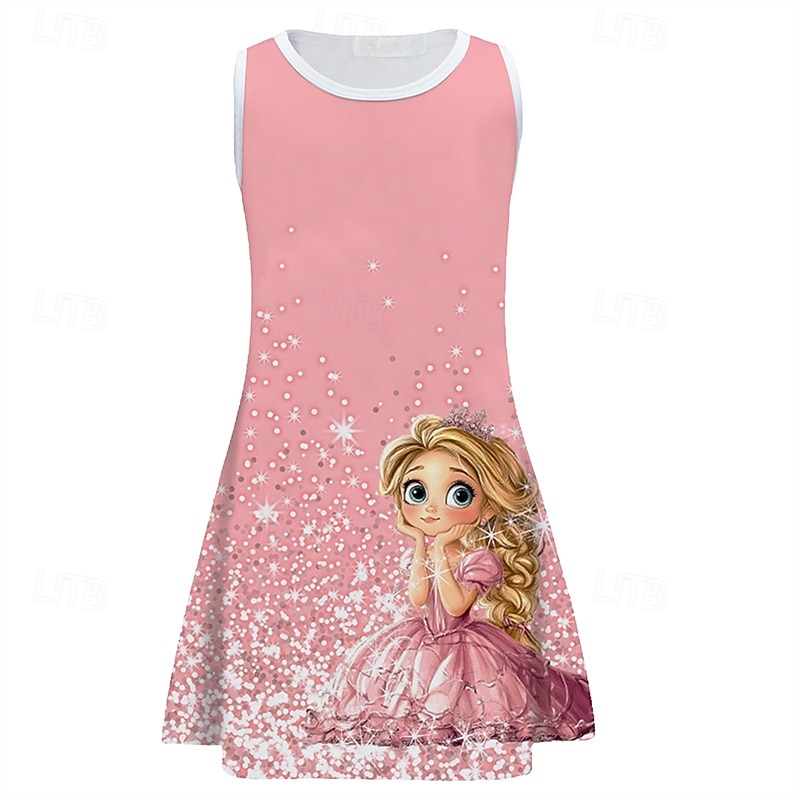 Girls' 3D Cartoon Snowflake Dress Sleeveless Summer Spring Vacation Daily Holiday Princess Beautiful Sweet Kids 4-12 Years Casual Dress A Line Dress Knee-length Regular Fit