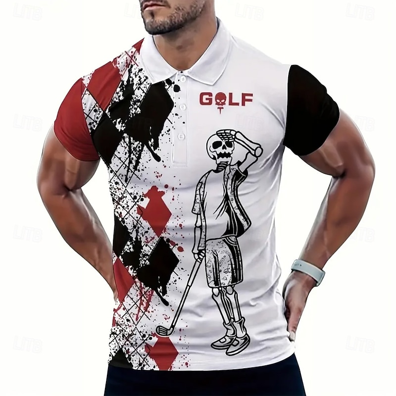 Men's Skull Sports Polo Shirts Short Sleeve Polo Shirts Collared Shirts Casual Outdoor Athleisure Daily Wear 3D Print Summer White