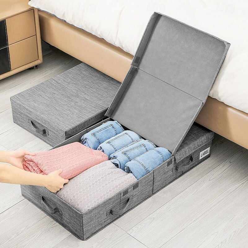 Foldable Under Bed Storage Box with Lid, Large Capacity Non-Woven Fabric Organizer Bin for Clothes Blankets Toys, Dustproof Fabric Container for Closet or Bedroom2