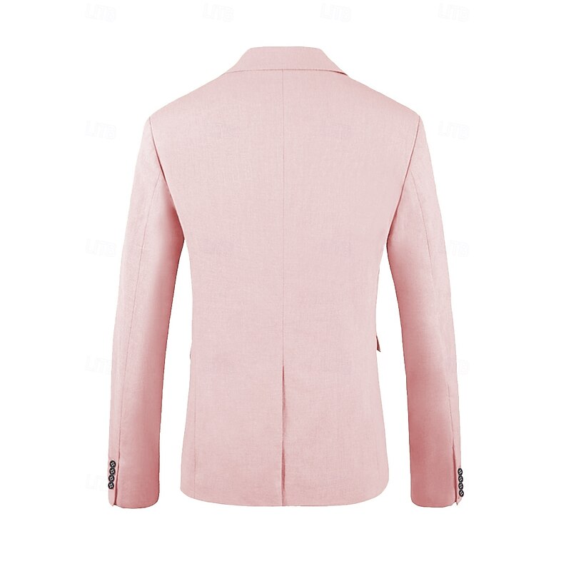 Men's Wedding Party Linen Suits Notch Lapel Pink Fashion Casual Solid Colored Standard Fit 2 Piece Single Breasted One-button4