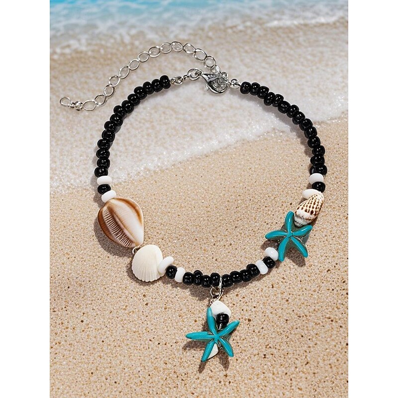 Boho Starfish Anklet for Women – Handmade Beaded Shell Ankle Bracelet with Turquoise Charms, Summer Beach Jewelry for Vacation and Casual Outfits4