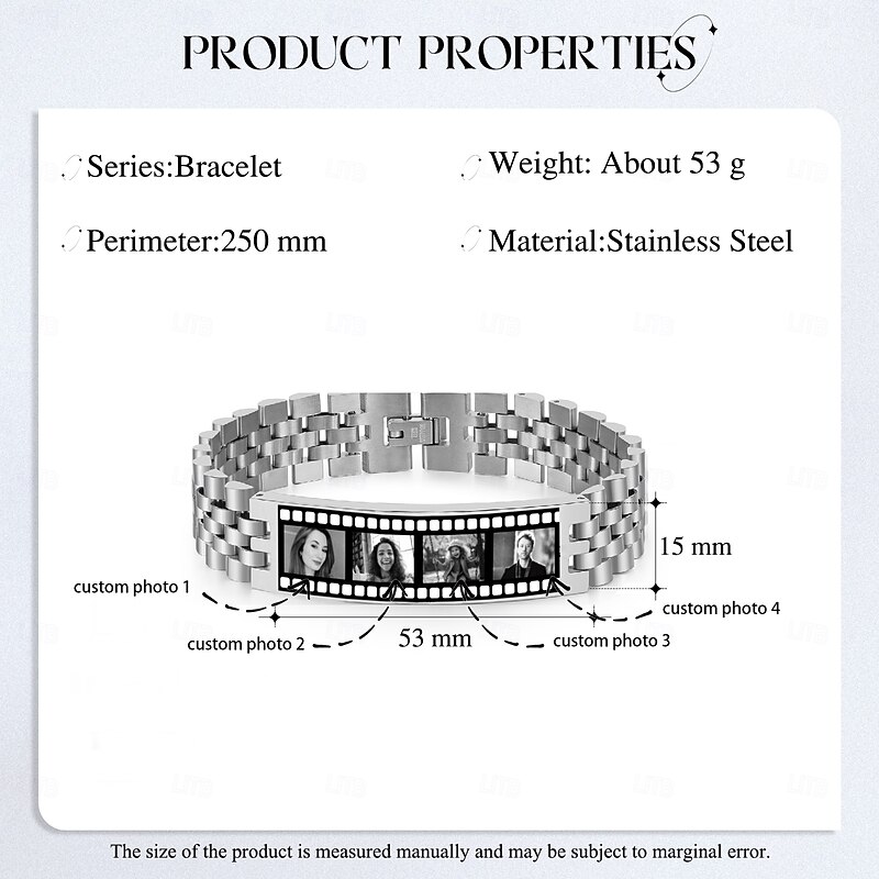 Personalized Photo Bracelet, Custom Gift for Dad, Perfect Father's Day, Christmas, Anniversary, Birthday Gift – Capture Special Moments in Every Inch of Metal3