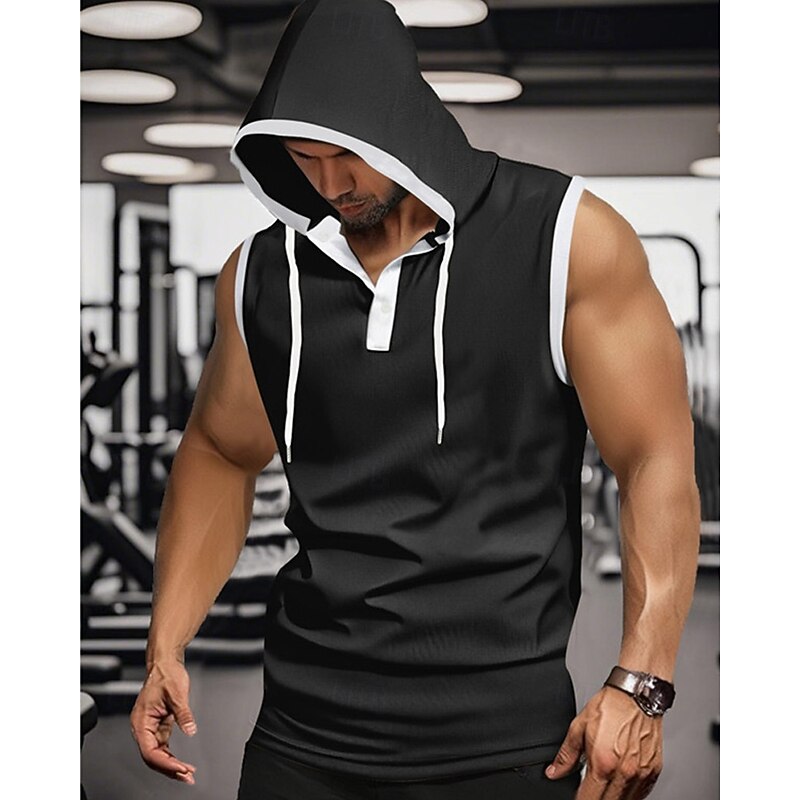 Men's Tank Top Vest Top Undershirt Sleeveless Shirt Sleeveless Hooded Summer Color Block Fashion Designer Basic Patchwork Vacation Street Going out Black White Red Top Tee for Men