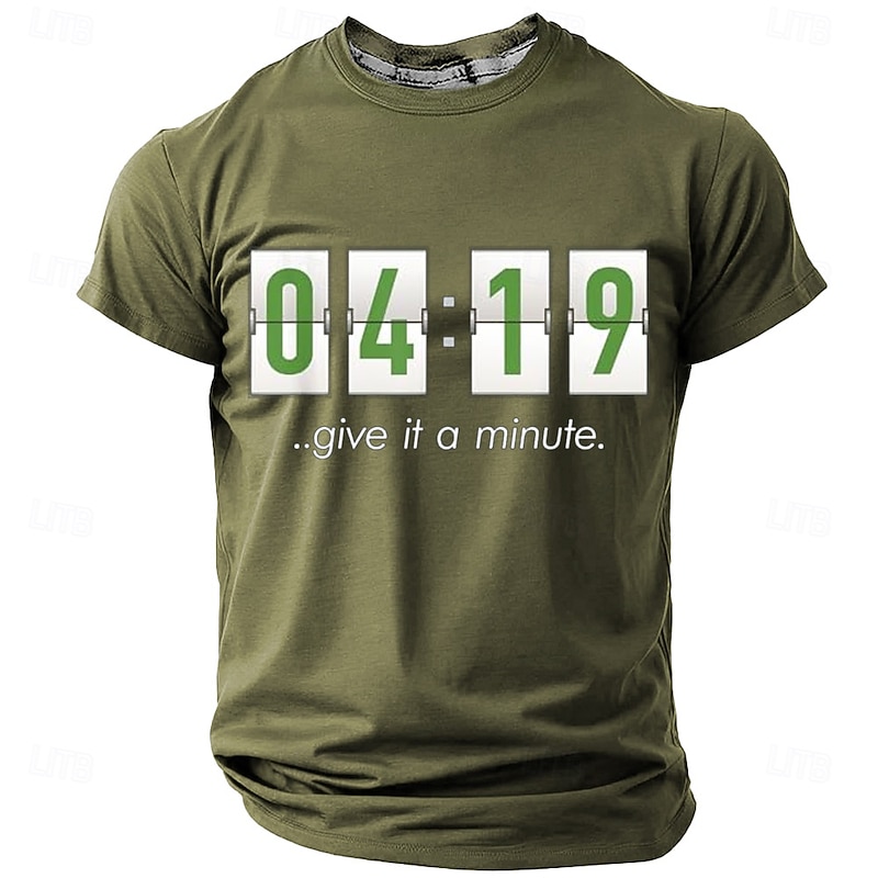 Men's Short Sleeve Graphic T-Shirt - Funny 04:19 Give It A Minute Pun Wordplay Design