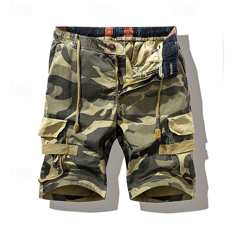 Men's Cargo Shorts Camo Shorts Shorts Summer Shorts Drawstring Elastic Waist Multi Pocket Camo / Camouflage Comfort Wearable Knee Length Outdoor Sport Daily Fashion Casual Camouflage khaki Camouflage