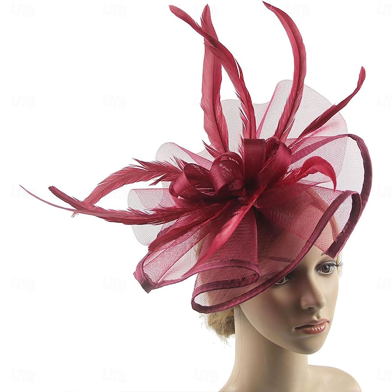 Women Fascinator Flower Feathers Hat Tea Party for Derby Cocktail Wedding Kentucky Fascinators Hat A Sky Blue2