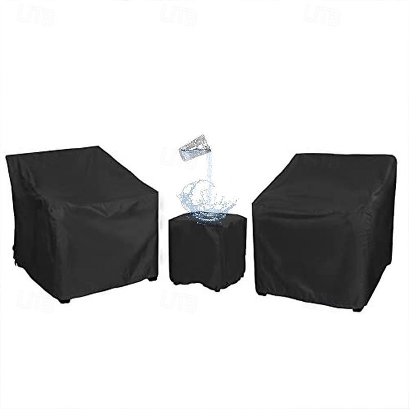 Patio Furniture Covers,210D Oxford Fabric,Patio Furniture Set Covers for 3 Piece Outdoor Bistro,Patio Sofa Covers Set for 2 Chairs and Coffee Table,Silver,Black2