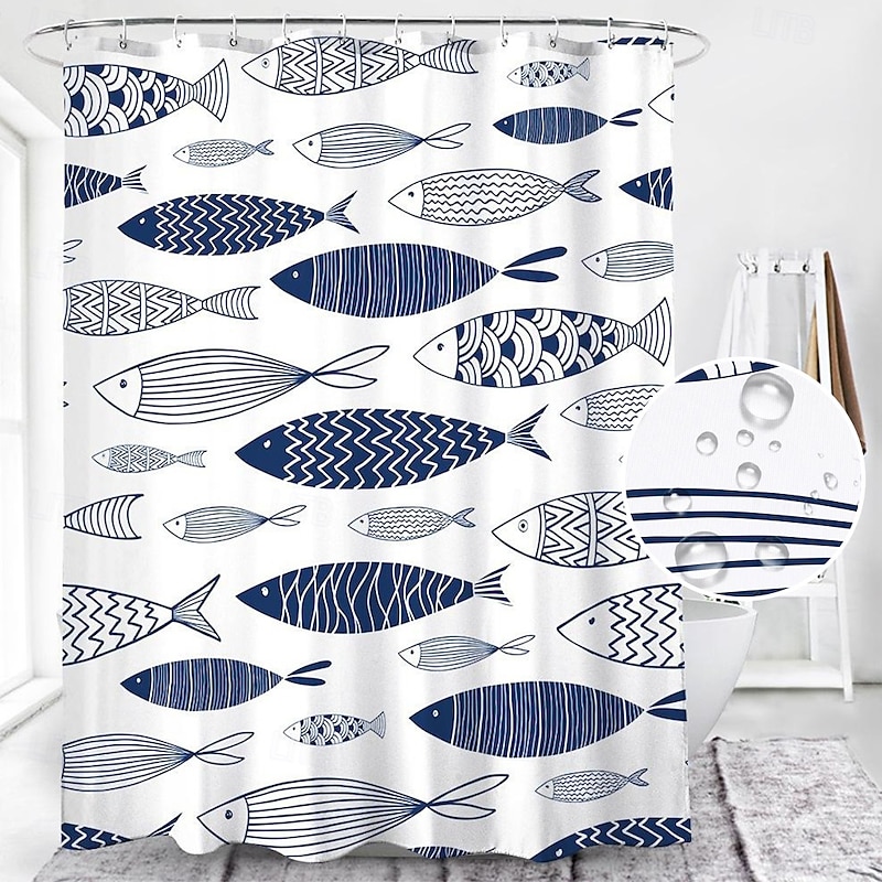 Shower Curtain with Hooks 180cm*180cm(70