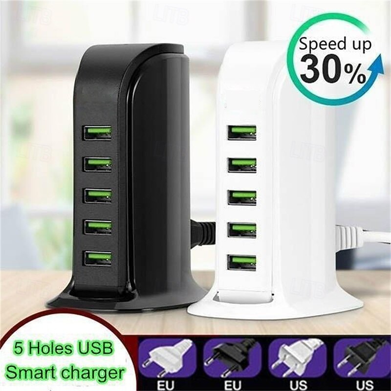 5ports Multi-USB Charging Station Hub Base Smart Digital Display Charger