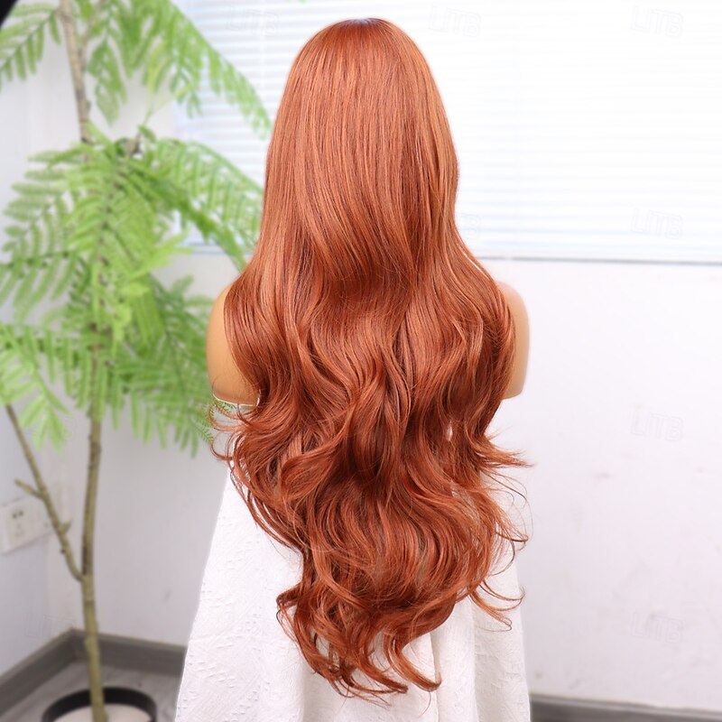 Synthetic Lace Wig Body Wave Style 30 inch Orange Middle Part 13x6 Lace Front Wig Women's Wig Orange / White / Blue4