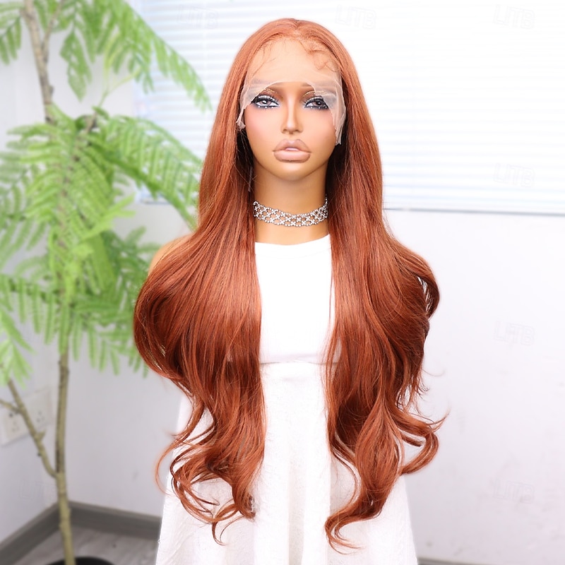 Synthetic Lace Wig Body Wave Style 30 inch Orange Middle Part 13x6 Lace Front Wig Women's Wig Orange / White / Blue3