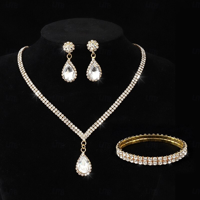 Bridal Jewelry Sets 1 set Imitation Diamond Alloy Rings 1 Necklace 1 Bracelet Earrings Women's Artistic Jewelry Set For Wedding Wedding Guest Party Evening Wear4