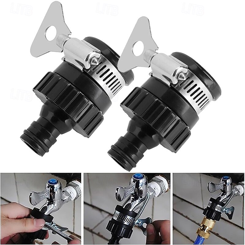 2pcs Durable Universal Water Faucet Adapter Plastic Hose Fitting Quick Connect Fitting Tap for Car Washing Garden Irrigation