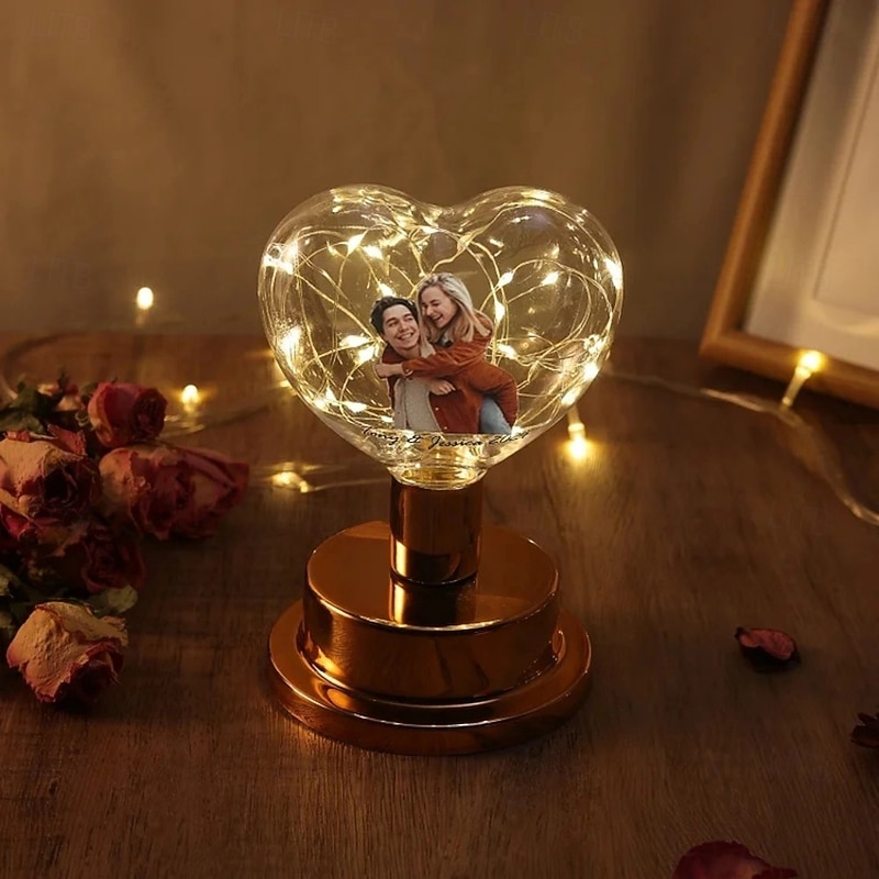 Personalized LED Heart-Shaped Light, Custom Photo & Text, Perfect Gift for Couples, Anniversary, Birthday, Valentine's Day, Home Decor, Xmas & New Year