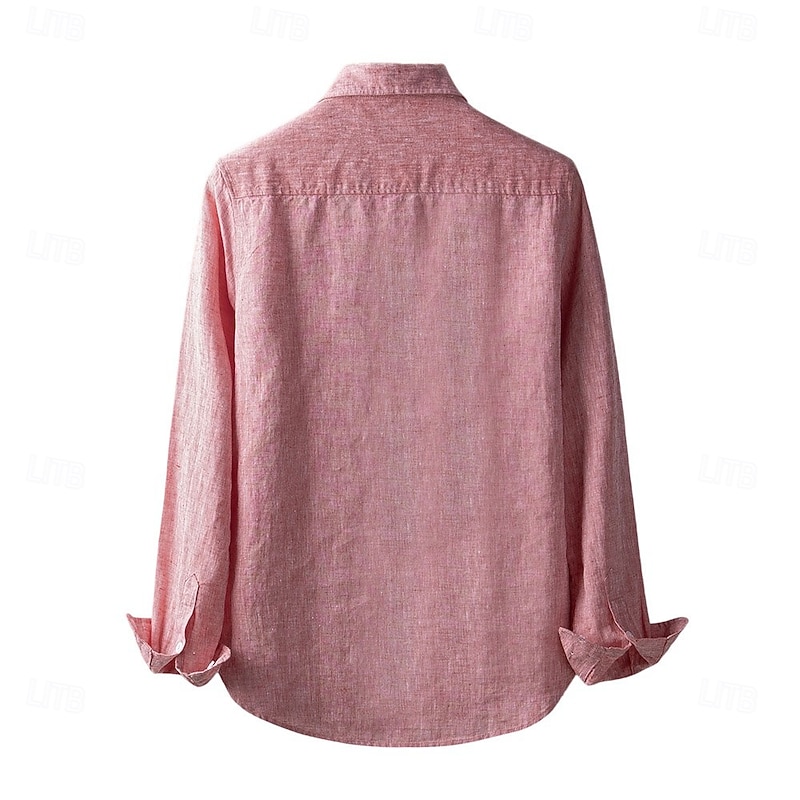 Men's Linen Shirt Button Down Shirt Casual Shirt Solid Color Formal Casual White Light Green Red Dark Navy Long Sleeve Turndown Summer Winter Clothing Apparel Plain4