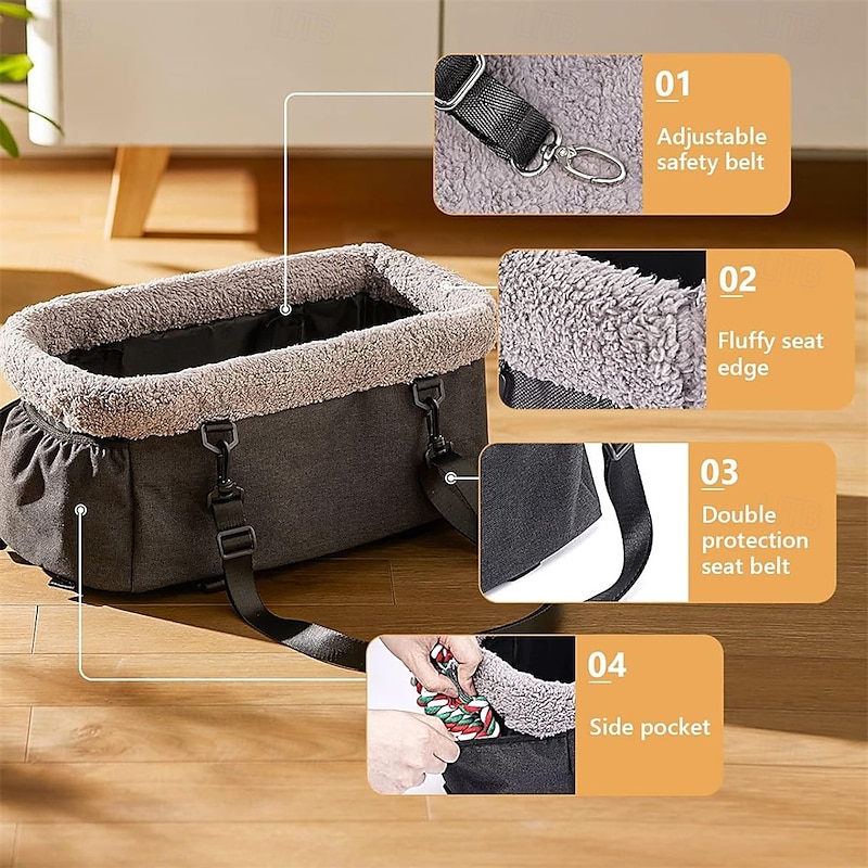 Dog Car seat for Small Dog Center Console Pet Booster Seat with Metal Frame Pet Carseat with Double Protection Seat Belts3