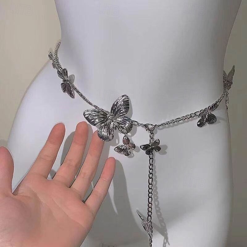 Waist Chain Vintage Fashion Women's Body Jewelry For Daily Holiday Retro Alloy Butterfly Silver White Yellow 1 PC3