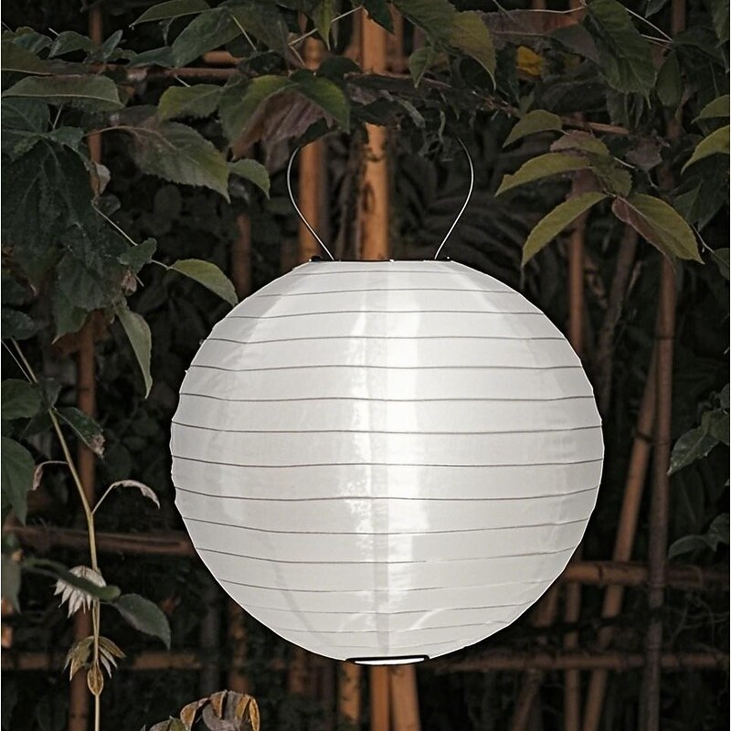 12" Solar Paper Lanterns Powered Lanterns Waterproof Outdoor Nylon Cloth Paper Lantern Lamps Garden Hanging2