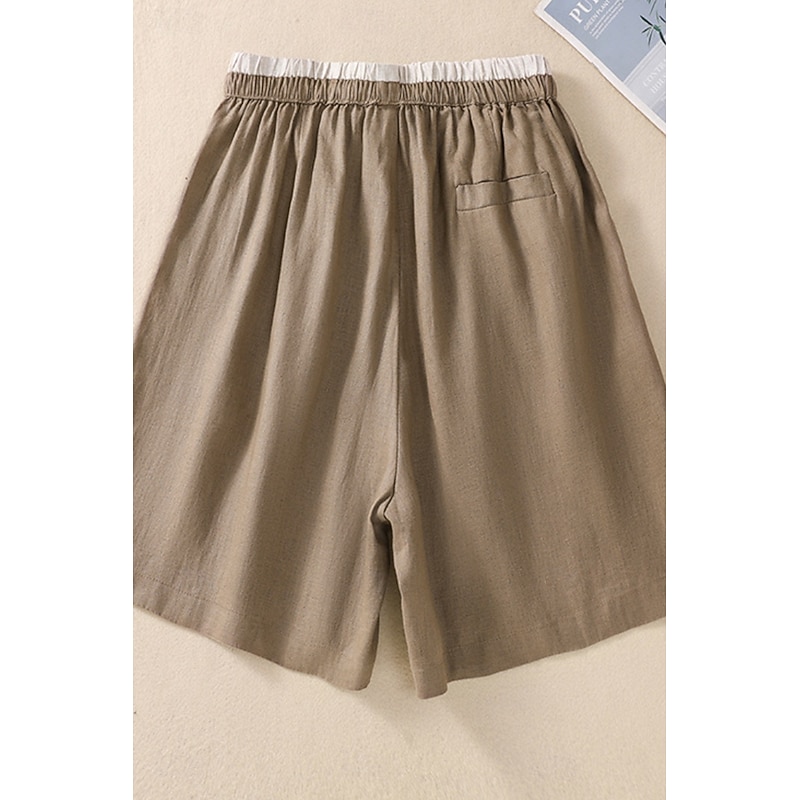 Women's Cotton Linen Shorts Shorts Slacks Streetwear Casual Short Natural Color Block Pocket Elastic Drawstring Design Comfy Outdoor Comfortable Outdoor Vacation Apricot Black Yellow Green Summer2
