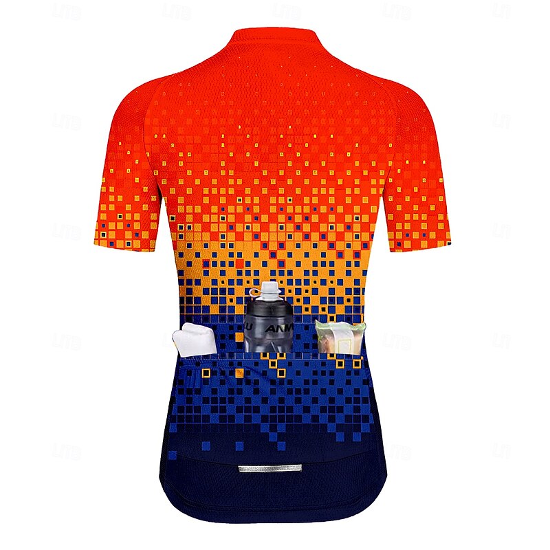 Women's Cycling Jersey Graphic Geometric Gradient Short Sleeve Bike Jersey Top with 3 Rear Pockets Sunscreen UV Resistant Quick Dry Reflective Strips Sports Orange Clothing Apparel2