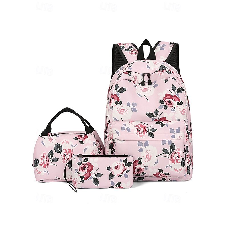 Girls' 3-Piece Floral Backpack Set with Insulated Lunch Bag and Pencil Case – Lightweight Waterproof School Bag for Teens and Students4