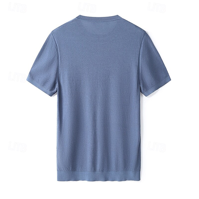 Male Cotton Blend T-Shirt Short Sleeve Crew Neck Summer Plain Jacquard Elegant Classic Crewneck Minimalist Vacation Home Cotton Black Blue Navy Blue Top Tee for Men3