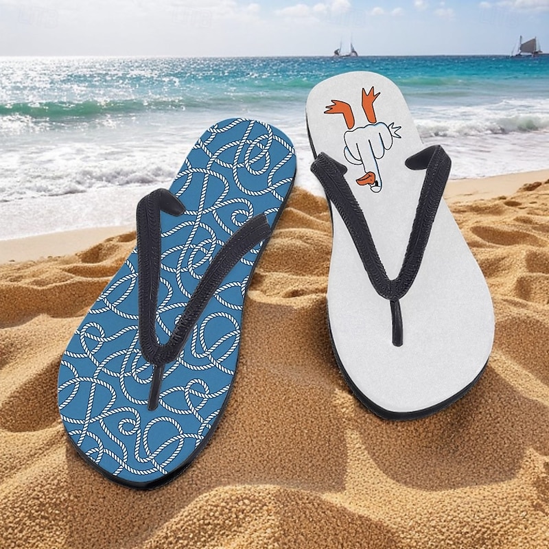 Men's Flip-flop Sandals with Goose Design and Rope Pattern – Laid-back Beach Style for Men during Beach Outings and Summer Activities2