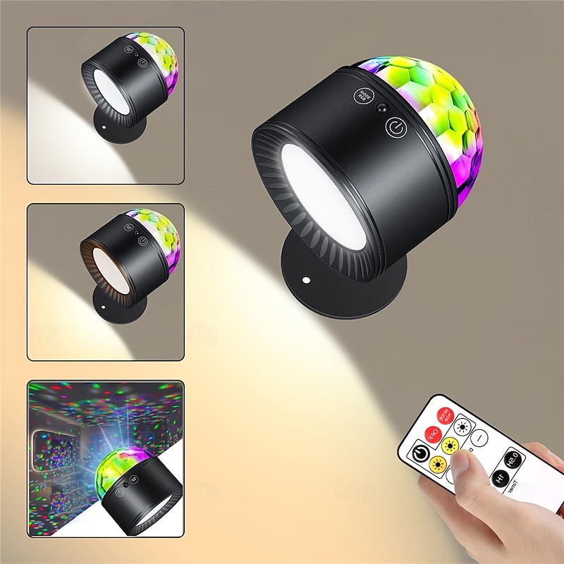 LED Wall Lights Spotlights Remote Control Tri Color Dual Head Little Magic Ball Atmosphere Lamp Creative Night Lamp Rainbow Projection Little Magic Ball Usb Charging Festival Party Atmosphere Decoration Lamp  1PC