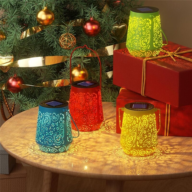 Solar Lanterns Iron Hollow Landscape Decorative Lamp Garden Courtyard Decorative Lamp Balcony Window Atmosphere Outdoor Night Light  1PC3