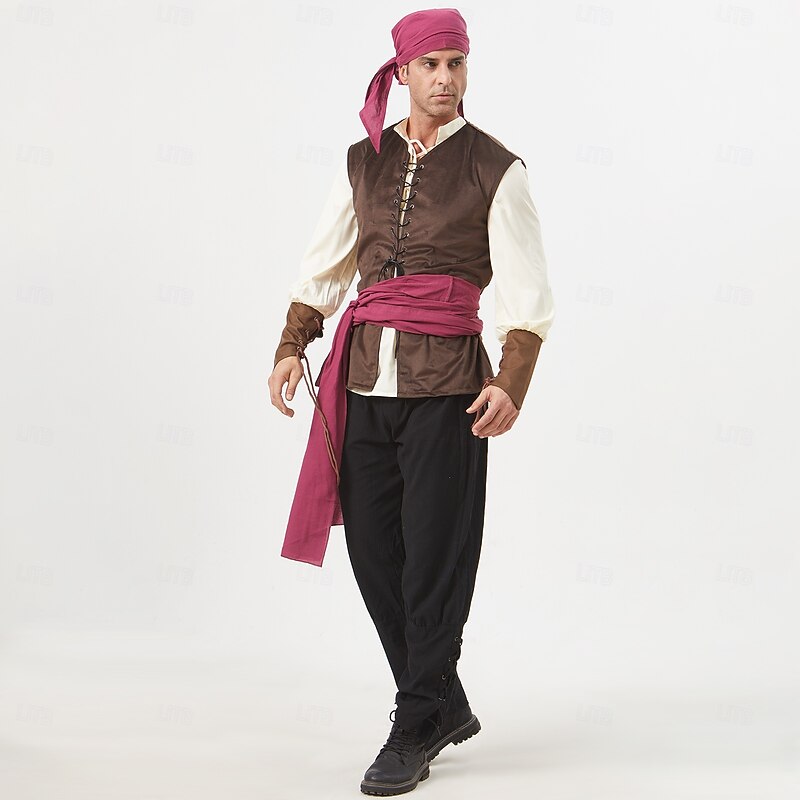 Medieval Renaissance Outfits Halloween Group Couples Costumes Pirate Viking Fancy Dress Men's Women's Pirate Halloween Carnival Performance LARP Ren Faire Adults' Vest Shirt Pants3