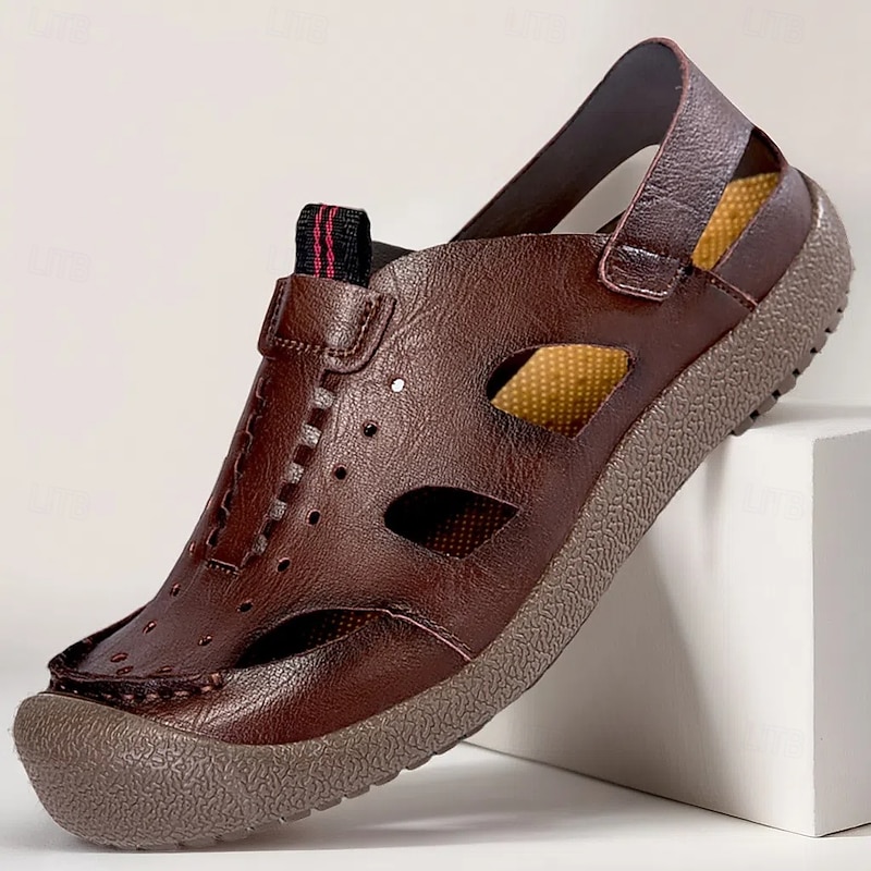 Men's Brown Faux Leather Sandals – Premium Open-Toe Design with Adjustable Straps and Durable Rubber Sole, Perfect for Summer Outings, Beachwear and Vacation Activities