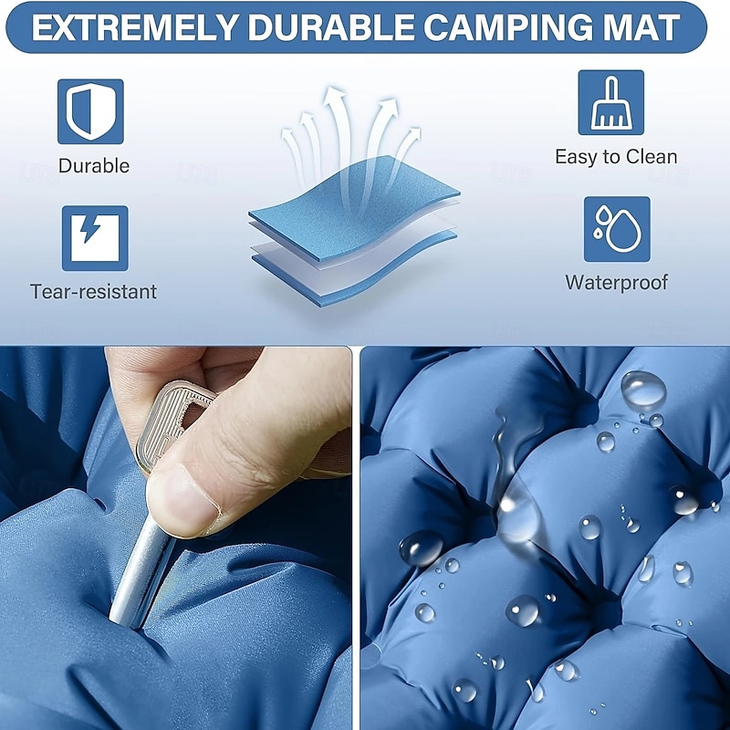 Self Inflating Double Sleeping Pad | 2 Person | Self Inflating Extra-Thick | Pillow Built-in Foot Pump Inflatable | Backpacking, Hiking, Traveling, Tent, Portable Camping Mat4