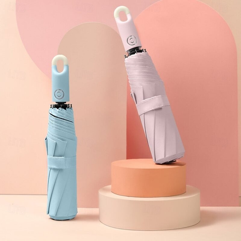 UV Protection Sun Umbrella, Three-Fold Automatic Umbrella with Buckle, Windproof Travel Umbrella for Summer, Compact Self-Opening and Retracting Umbrella for Business and Outdoor Use