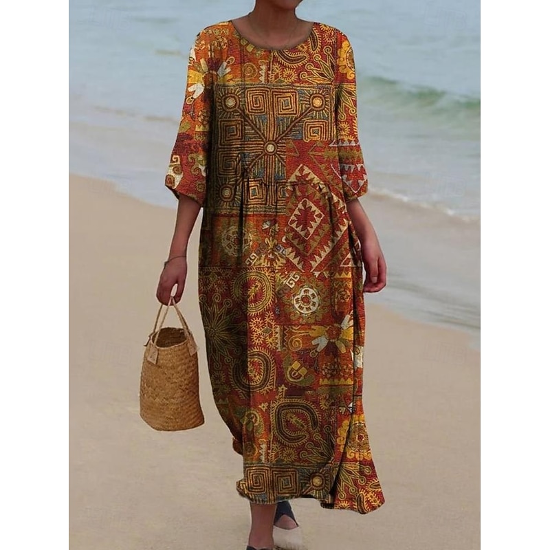 Women's Maxi Dress Shift Dress A Line Dress Vacation Casual Boho Going out Beach Standard Fit Floral Graphic Sleeveless U Neck Maroon Red Blue Summer Spring3