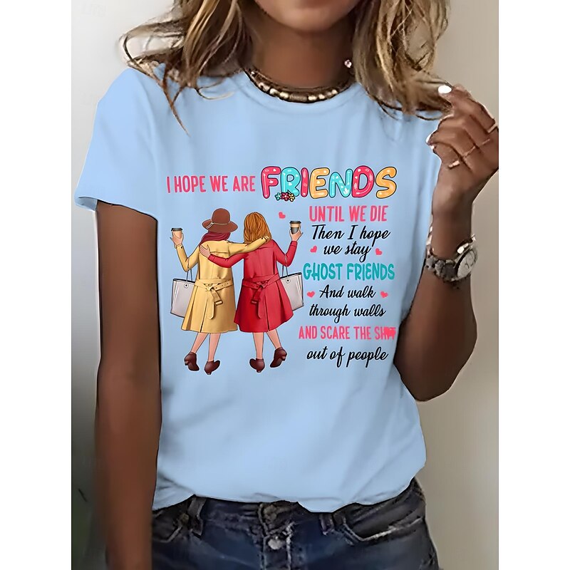 Women's T Shirt Graphic Letter Vintage Stylish Classic Short Sleeve Crew Neck Round Neck Regular Tops Daily Weekend Print Black White Pink Blue Purple Summer Spring friends3