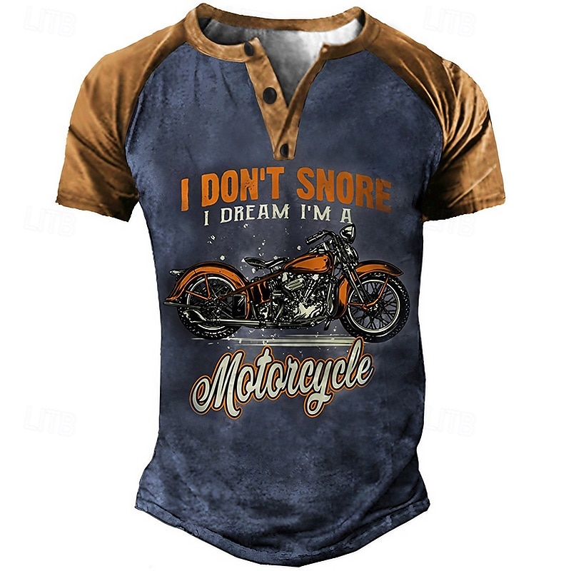 Men's Graphic Motorcycle T Shirt Henley Shirt Tee Short Sleeve 3D Print Vintage Designer Stylish Outdoor Daily Sports Summer Yellow Blue Gray Henley Henley T-Shirt