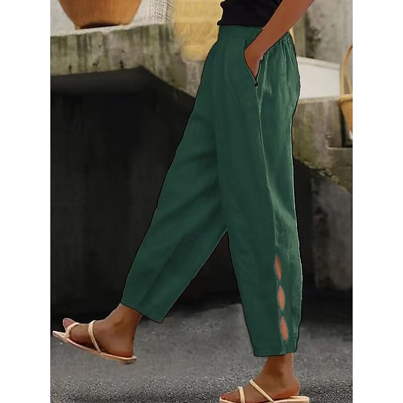 Women's Cotton Linen Pants Baggy Pants Linen Like Chinos Basic Casual Ankle-Length High Waist Plain Pocket Elastic Waistband Comfy Soft Comfortable Micro-elastic Vacation Street Daily2
